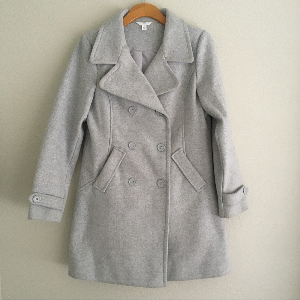 Women's Time and Tru Gray Pea Coat Sz Small (4-6) - Button up